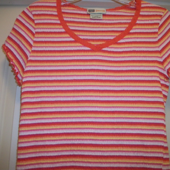 FRENCH STYLED CANDYCORE FADED GLORY TEXTURE SHEERED BRIGHT TEE BLOUSE 4/6 - Picture 4 of 6